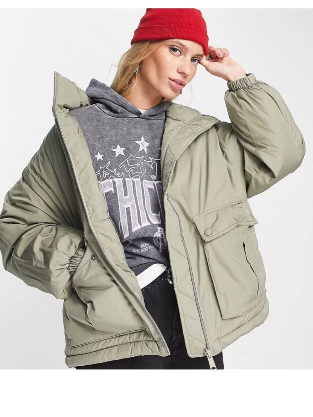 L Free People We The Free Duvet Bomber Jacket Coat Sage Green